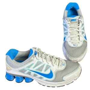 Nike Shox Sneakers Womens Size 8 White Blue Athletic Shoe 442115-044